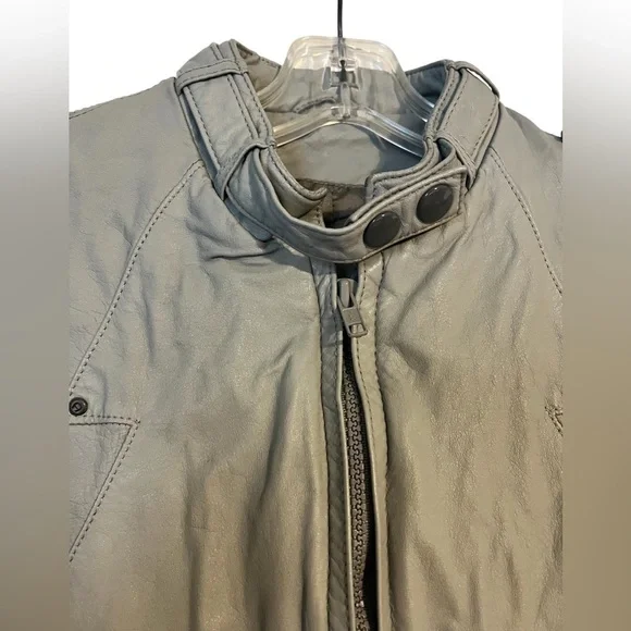 Vintage Blue Gray Etienne Aigner Leather Motorcycle Jacket Size 12 - Picture 2 of 5